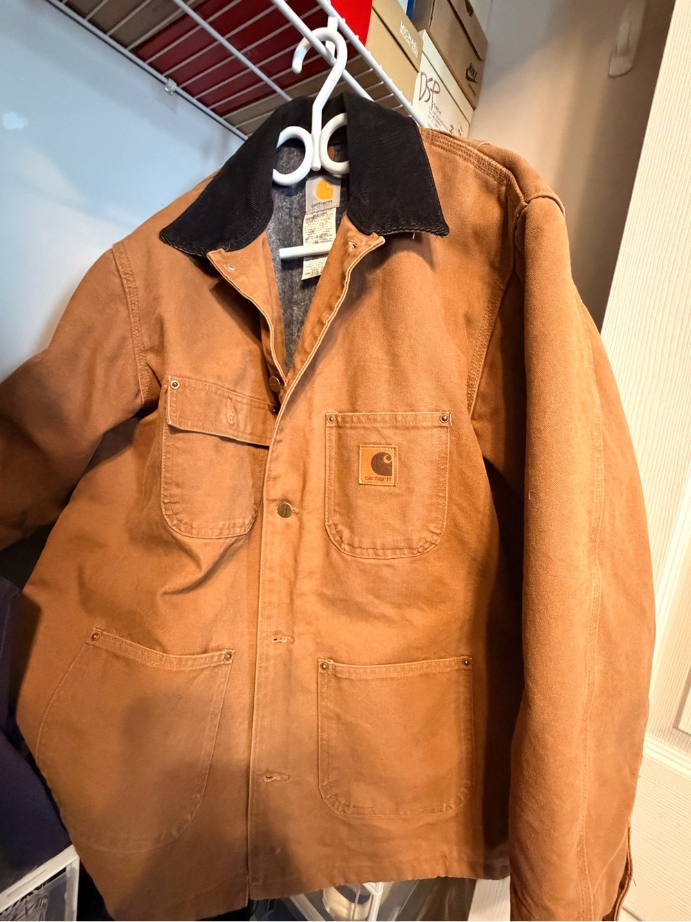 Carhartt Brown Duck Canvas Jacket with Black Corduroy Collar C02 BRN